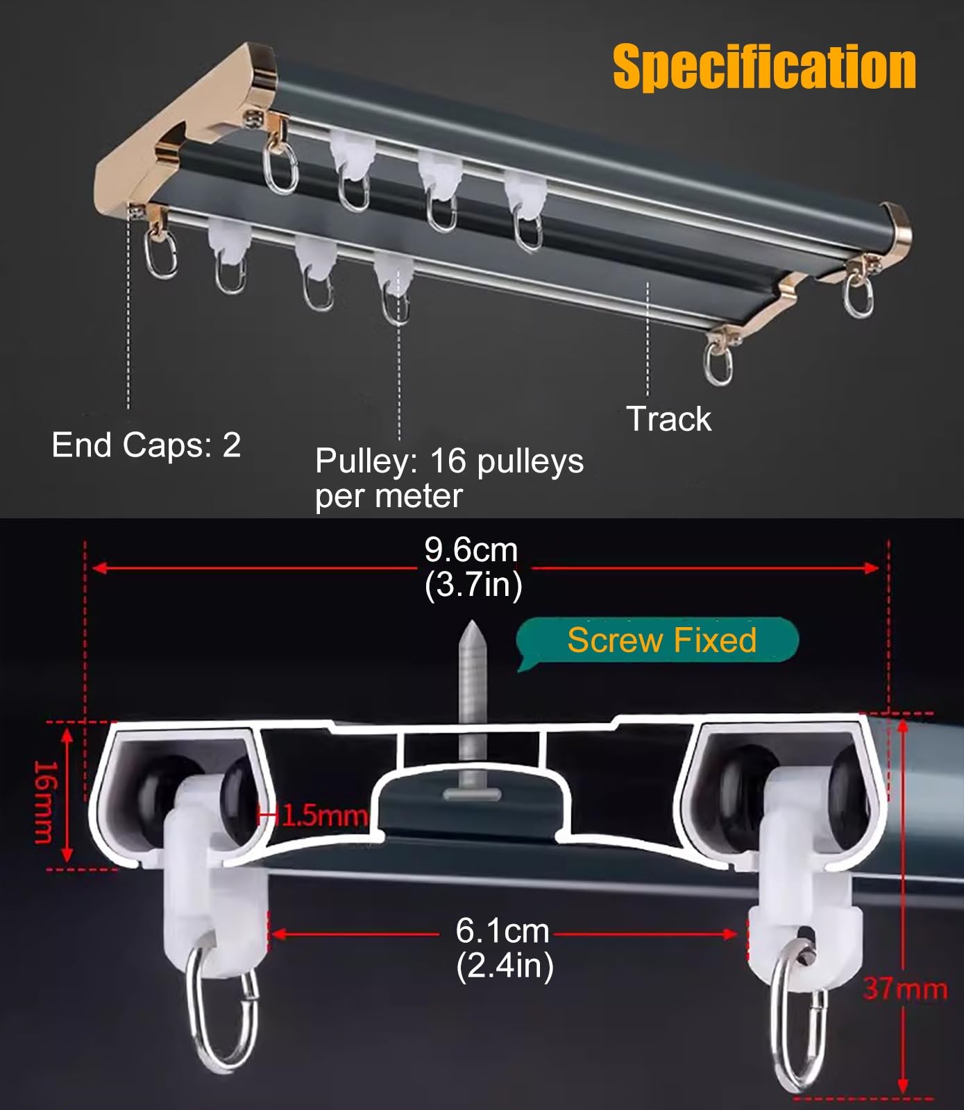 Heavy-duty Curtain Conjoined Double Track Rails Ceiling Mounting, 8 9 10 11 12 13 14 15 16 17 18ft Long Window Curtain Track, Metal Curtain Pole For Bedroom Living Room ( Color : Gold , Size : 14ft/4.
