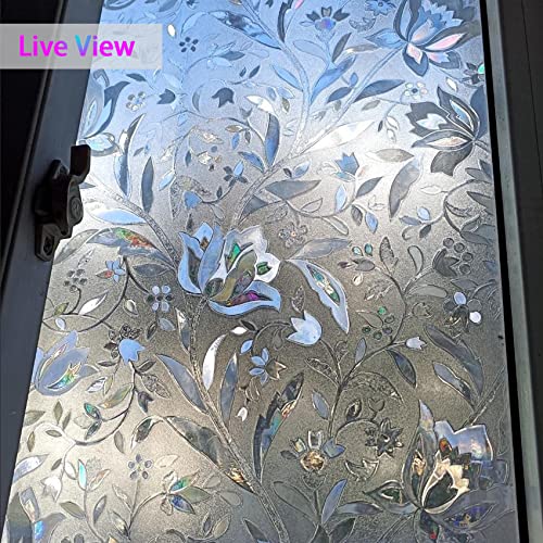 Instruban Window Privacy Film 3D Tulip Pattern - Static Cling No Glue Anti Uv Decorative Window Vinyl, Window Sticker For Home Office -17.5 X 78.7Inch #TOP1