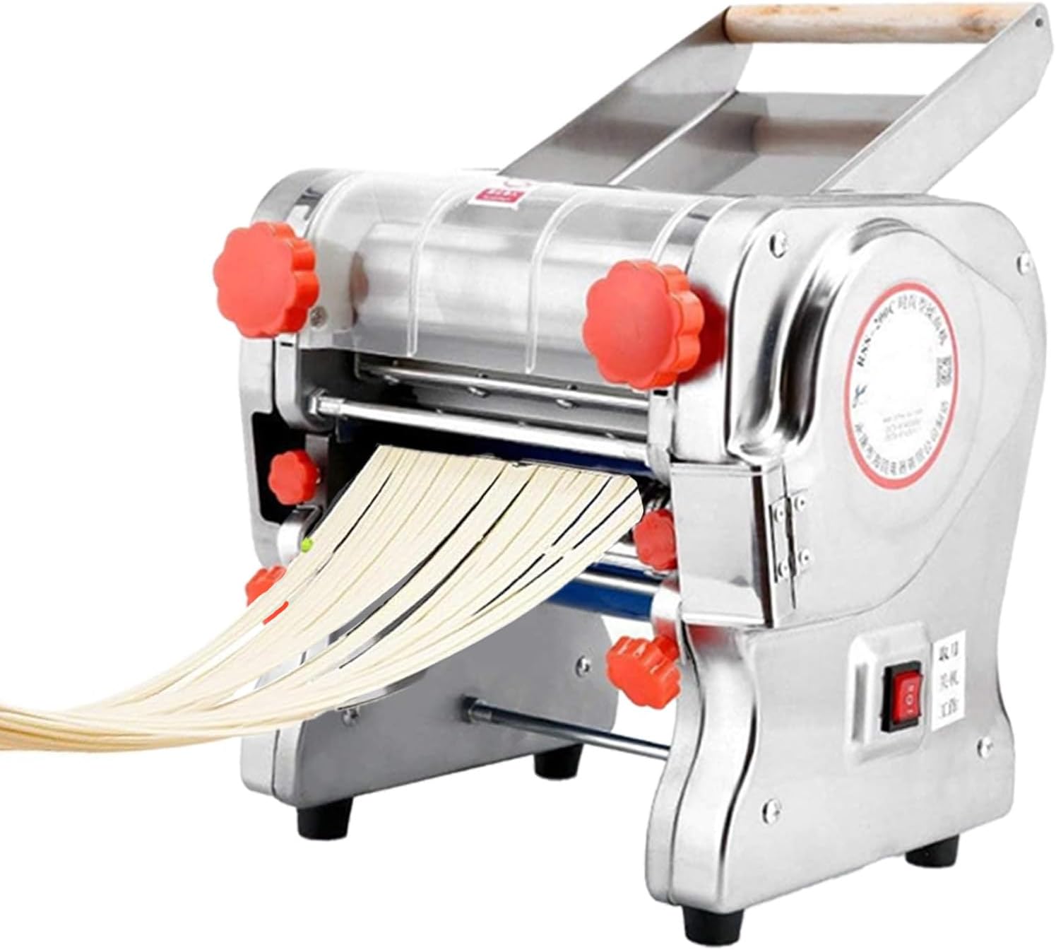 750W Stainless Steel Commercial Home Noodle Making Automatic Pasta Maker with Safety Cover Electric Dough Roller Noodle Cutting Machine for Fine Wide Round Noodles