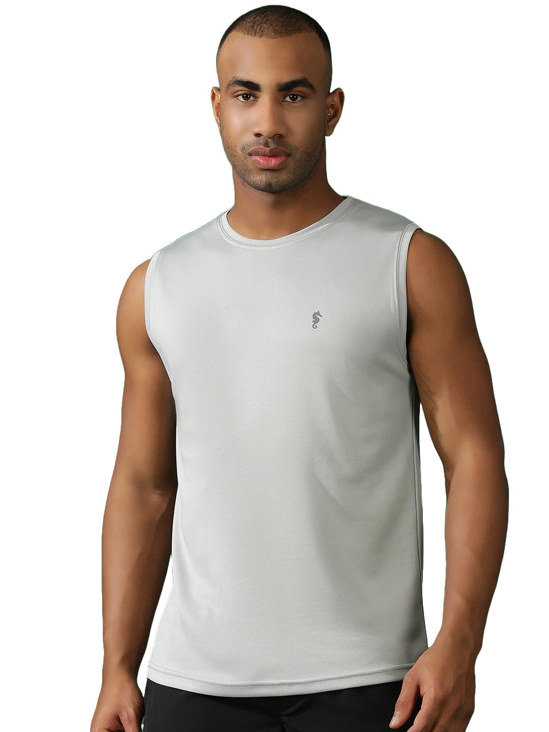 Men's Micro Polyester High-Performance Slim Fit Sleeveless Light Grey Round Neck T-Shirt for Gym Sports Wear-image-18