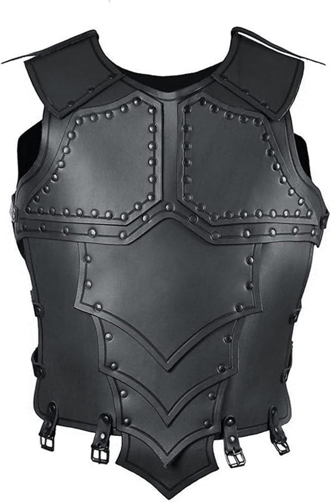 NauticalMart Pectoral Medieval De Cuero Con Capucha, Armadura Vikinga Para El Pecho, Cosplay Y LARP, Disfraz De Halloween, Armadura De Caballero Para Hombre (negro