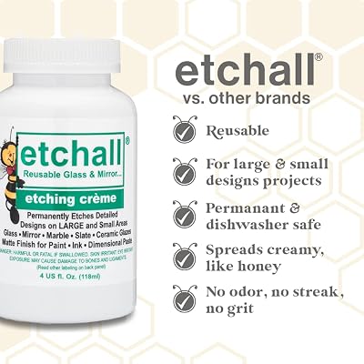 Etchall Etching Cream (16oz) for Glass, Mirrors, Ceramics, Porcelain, Marble, and Slate - for Makers, Creators, Crafters, DIY'ers of All Ages & Experience Levels. Smooth Formula and Fast Acting