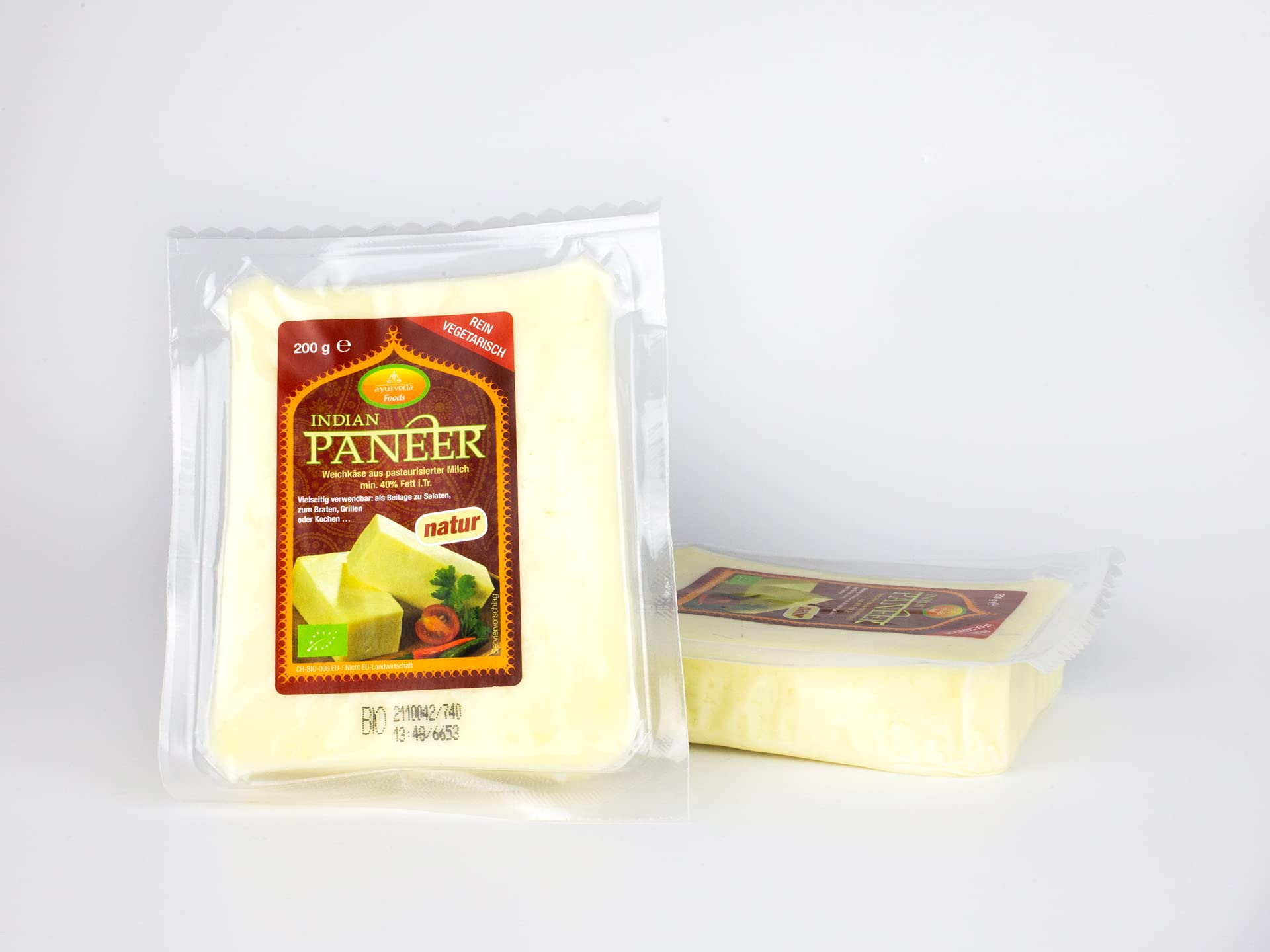 Ayurveda Foods - Bio Paneer (Panir) Käse Natur 6er Set à 200g Vegetarisch Organic, frei von Konservierungsstoffen oder künstlichen Aromen 100% aus Bio-Milch