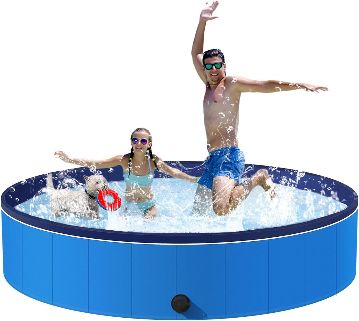 71'' Kiddie Pool Foldable Dog Pool for Large Dogs, Hard Plastic Kids Pool for Backyard Swimming Pool Pet Bath Tub, Non-Slip Extra Large Pool for Pets & Kids Pet Pool 71''