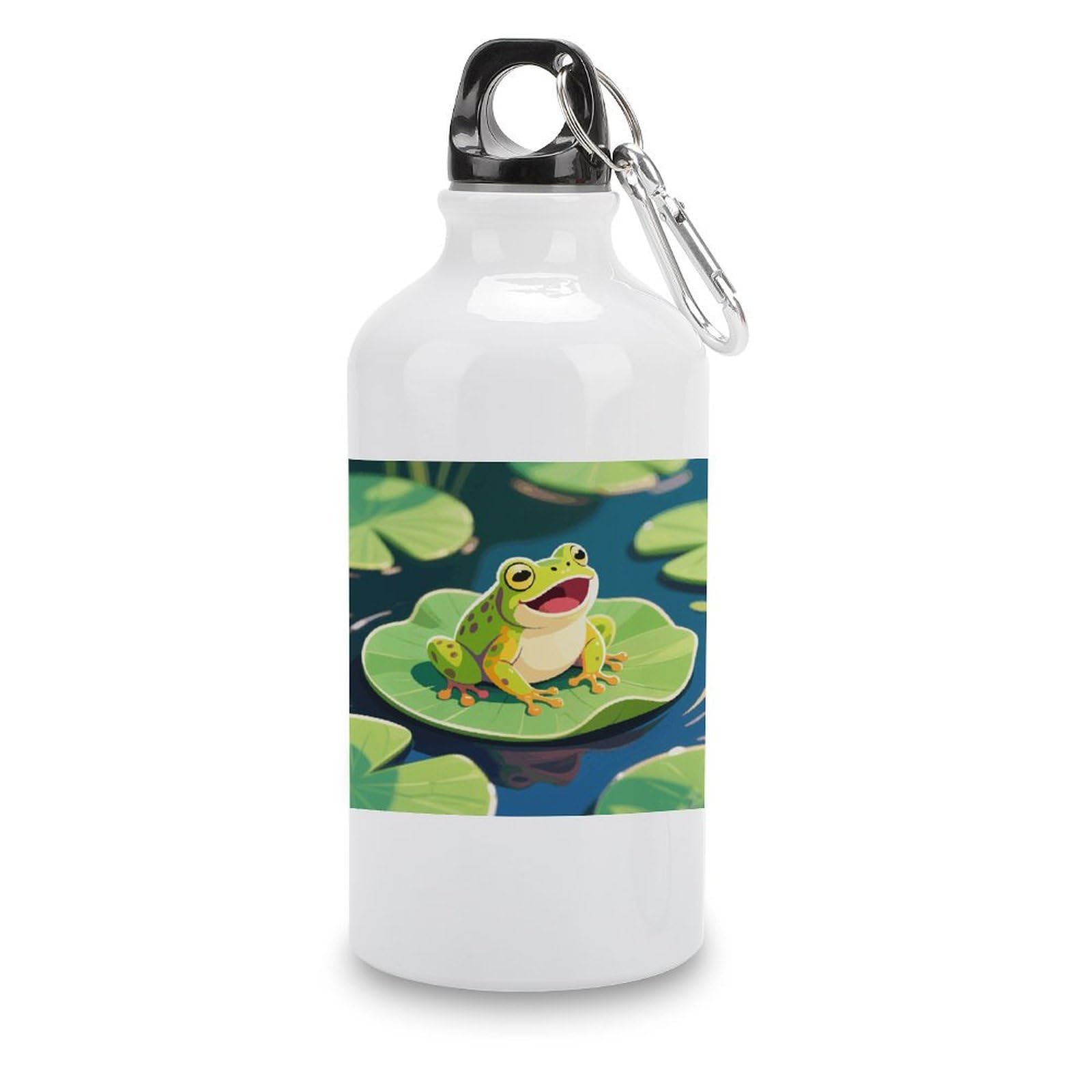 VstaDank Frog in The Pond Water Bottles Aluminum Sports Water Bottle with Lid&Hook Buckle Fashion Vacuum Insulated Water Bottles Hydration Flask Leak Proof Tumbler Keep Cold&Hot