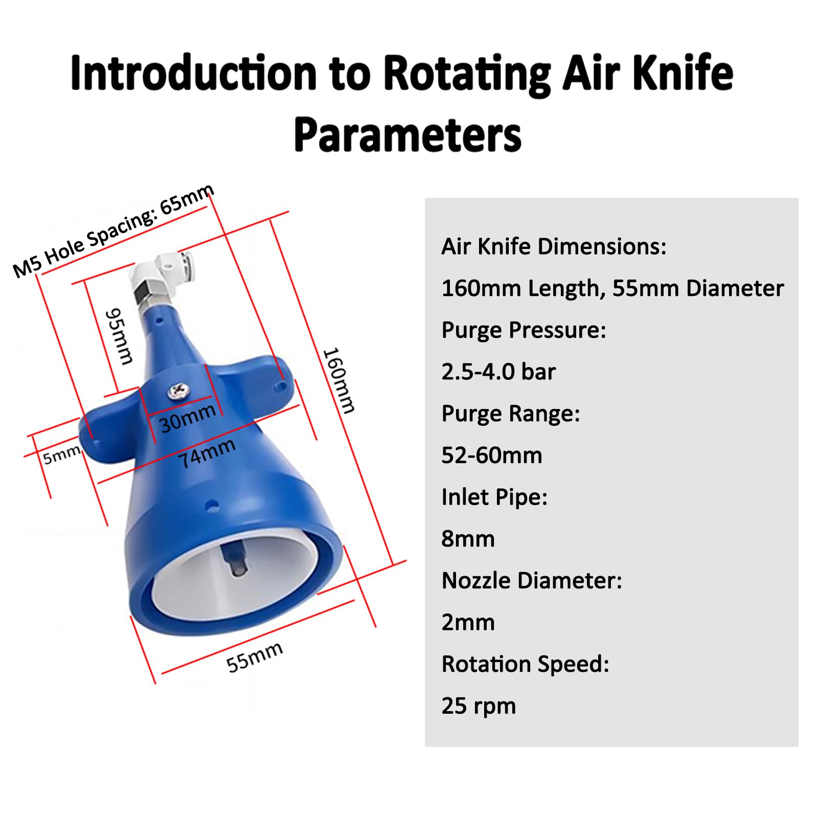 Cuchilla De Aire Rotativa, Cuchilla De Aire para Secado por Soplado De Alta Velocidad, Presión De Purga: 2,5-4,0 Bar, Rango De Purga: 52-60 Mm, Consumo De Gas: 100 NL/min (0,4 MPa)