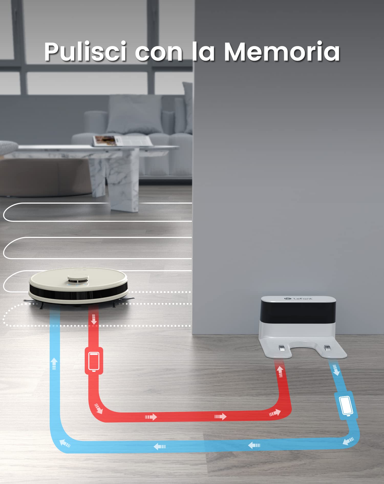 LEFANT M1 Robot Aspirapolvere Lavapavimenti con Mappatura dToF, 5500Pa, Serbatoio Polvere 520ml + Acqua 160ml, Ultra Sottile 32cm, 150 Minuti Autonomia, Compatibile Alexa - Champagne