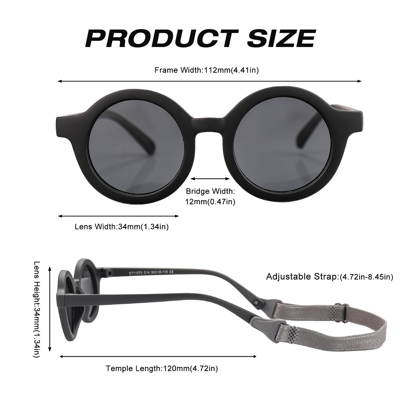 Polarisierte runde Sonnenbrille aus weichem Gummi mit Gurt für Neugeborene von 0-24 Monaten