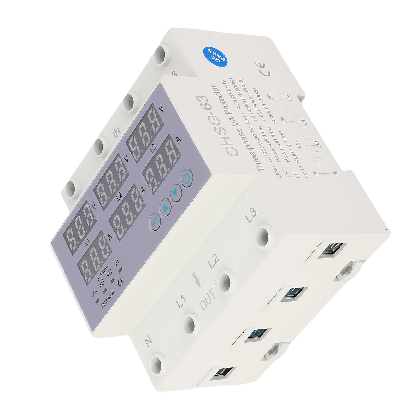 3-fasen Voltmeter Ampèremeter - Stroombeveiliging Meter - DIN-rail