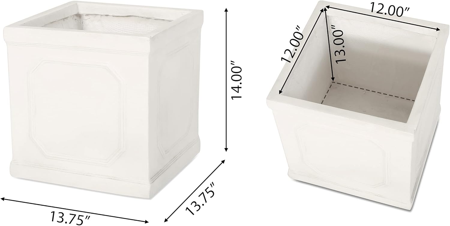 Burgos Outdoor Medium Planter - Cast Stone - Antique White