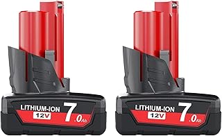 Upgraded 7000mAh M12 Battery 48-11-2460 Replacement for Milwaukee M12 12V XC Lithium ion Battery 48-11-2440 48-11-2401 48-11-2430 48-11-2412 48-11-2420 12-Volt M12 Fuel Cordless Tools Battery-2 Pack