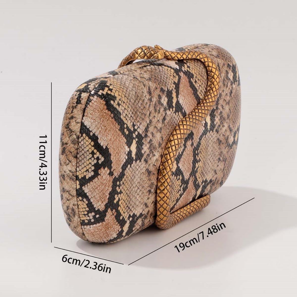 Women PU Leather Evening Clutch Trendy Snake Pattern Decor Purse with Metal Snake Shoulder Bag for Party Banquet - Image 4
