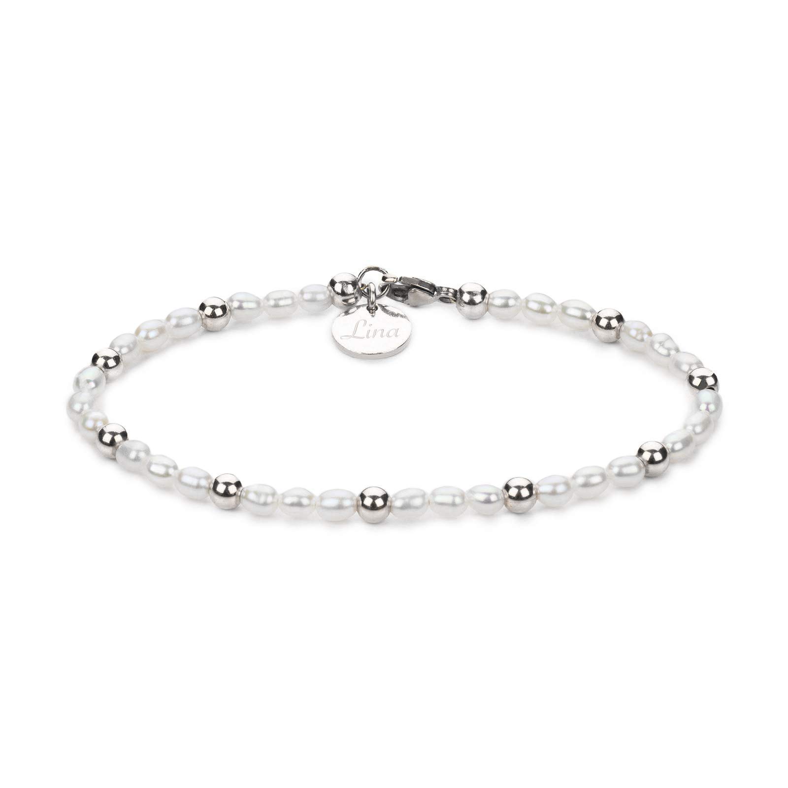 FLEUR Armband mit Gravur Süßwasserperlen Sterling Silber | Personalisierter Schmuck | Geschenke für Frauen zum Geburtstag Muttertag Jahrestag | Perlenarmband