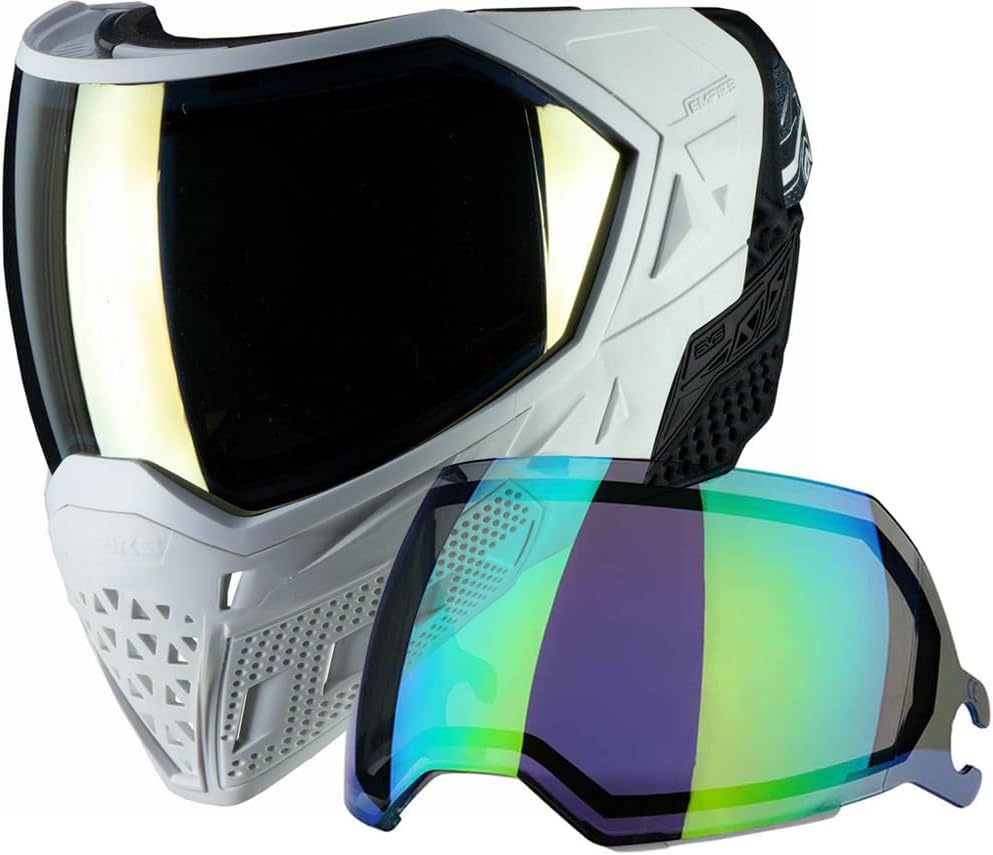 Empire EVS Paintball Mask/Goggle White/White - 3 Quick Change Thermal Lenses Clear, Smoke, Green Mirror
