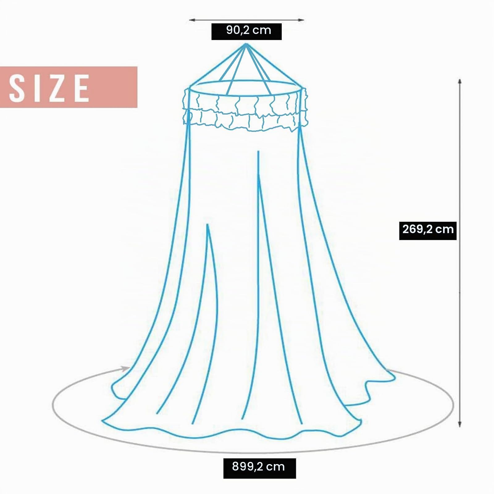 Kertnic Zanzariera a baldacchino, tenda a baldacchino con cupola in stile principessa, rete sottile e trasparente, per letto singolo, matrimoniale, queen e king size, per ragazze e adulti (nero)