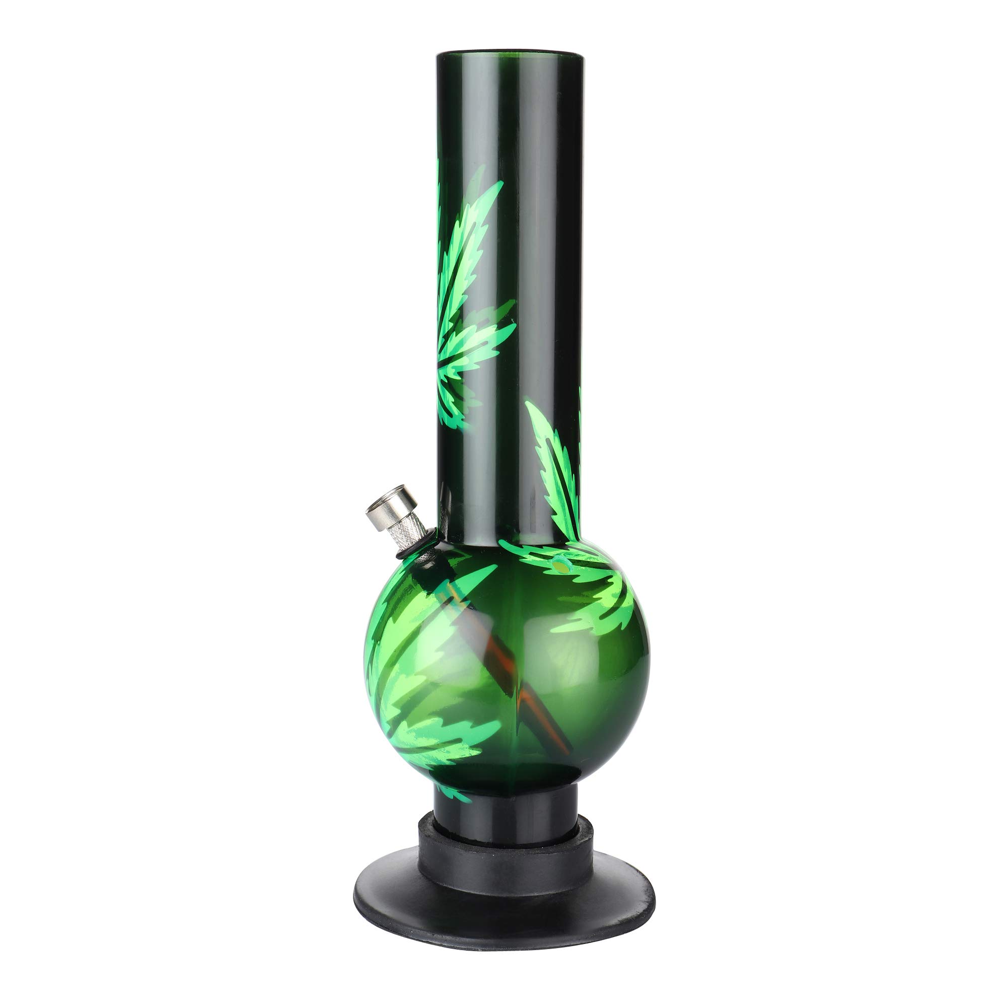 METIER® bongs12 Inch With Carb Hole Tall Large Bulb Acrylic Bongsmoke Tube Diameter 5cm Bong Bottle Height 30cm Color Green Leaf Design Pack of 1.