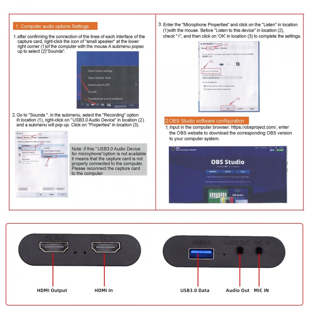 CY Scheda di acquisizione HDMI Video 4K Streaming live Dati USB per telecamera Gioco Set-Top Box Registrazione Computer DVD