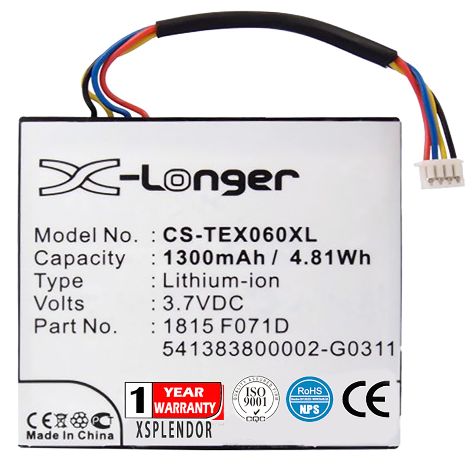 XSPLENDOR 1300mAh Battery for Texas Instruments TI-84 C Silver, N2/AC/2L1/A, TI-84 Plus C Silver Edition PN 3.7L1060SP, 3.7L1200SP, 1815 F071D 4.81Wh