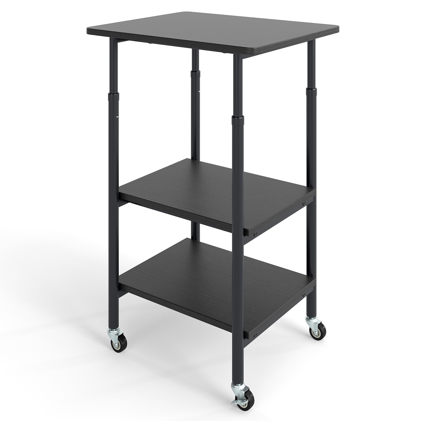 HOMASIS 3-stufiger Druckerständer, Druckertisch mit Rollen, Druckerwagen höhenverstellbar 12 cm, Rollcontainer 20kg belastbar, Druckerregal Rollwagen Maschinenständer für Büro (Schwarz)