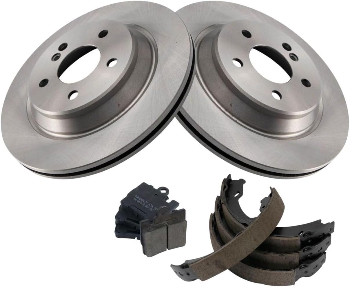 Rear Brake Pad & Rotor Kit With Parking Shoes for Benz CL500 Base 2000-2003|Benz S430 Base 2000-2002|Benz S500 Base 2001-2002