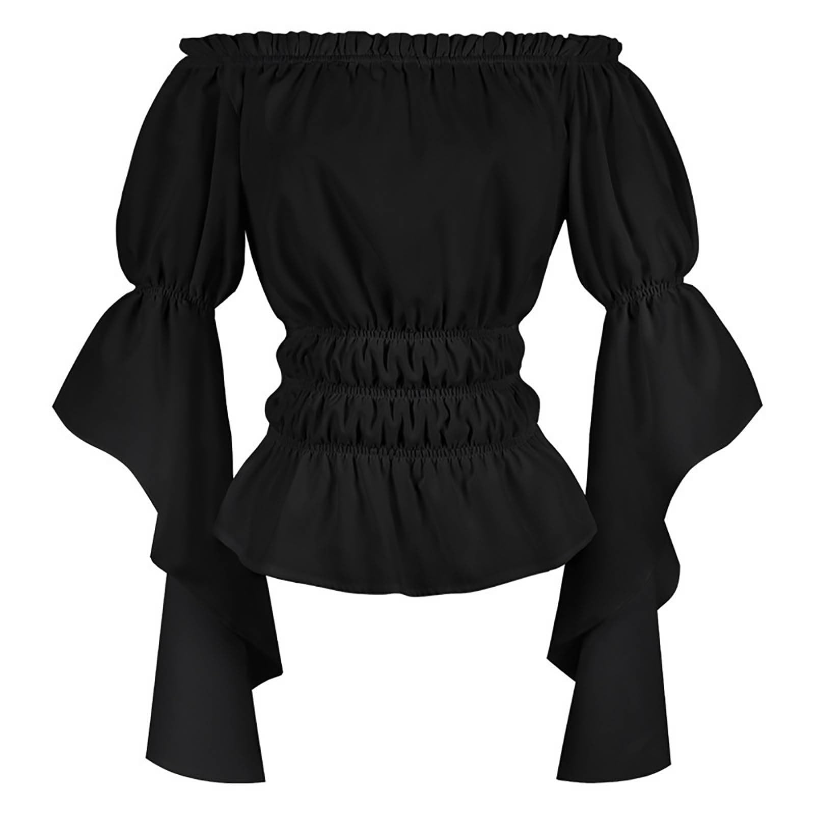 Oktoberfest Outfit Women Elegant Tops Long Sleeve Boho Blouse Top Plus Size Shirt Gothic Ruffle Skirt Shirt Cosplay Costume Top Dirndl Blouse Fancy Dress Outfit Halloween Costumes (31-Black, M)