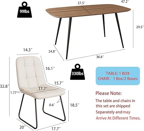 Miniatura 3 de Juego de Mesa de Comedor de 47.2'' para 4, Mesa de Comedor de Madera Moderna, 4 Sillas de Comedor de Cuero, Juego de Mesa y Sillas de 4, Ideal
