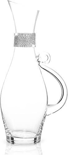 Berkware Decantador de vino tinto - Jarra de cristal de lujo con deslumbrante diseño de diamantes de imitación, 40.6 fl oz (plateado)