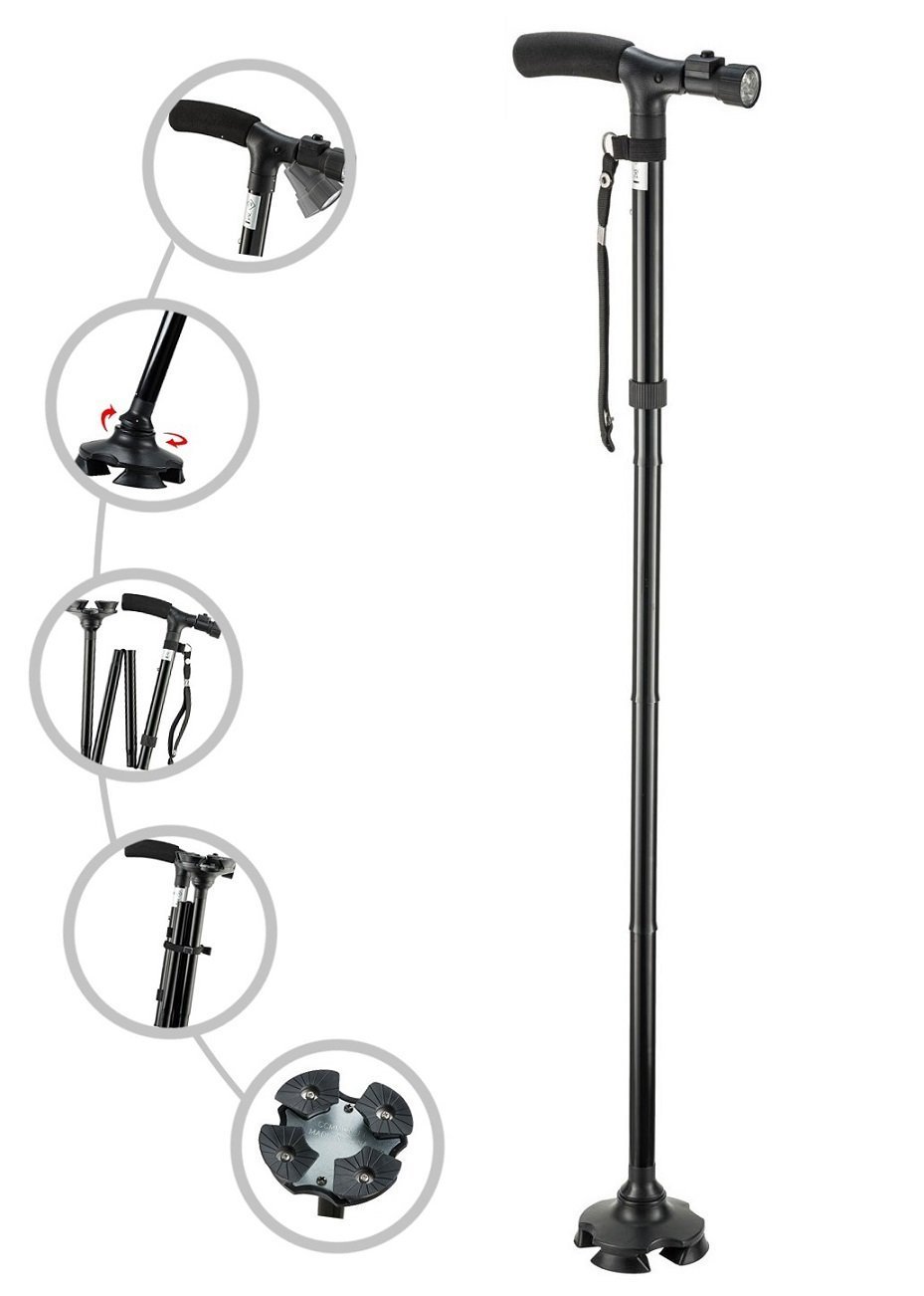 SILENCIO Portable Aluminium Alloy Handle Dependable Professional LED Light Folding Walking Stick for Old Gentleman, Walking Sticks for Old People, Walking Stick for Old Women (Black) (B0BSQBLF8W) Amazon Price History, Amazon Price Tracker