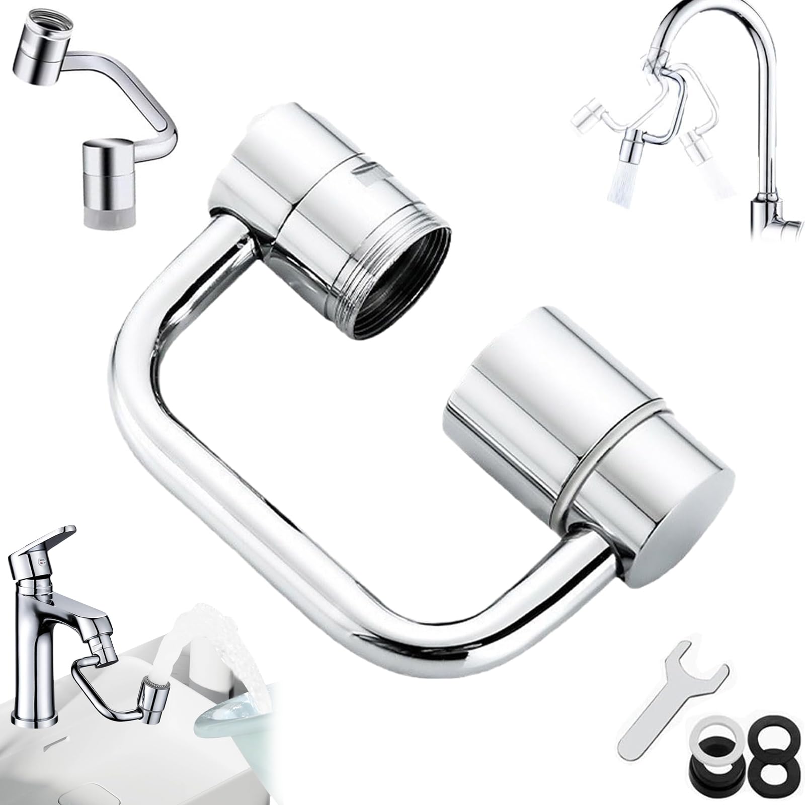 Extensor de grifo giratorio, aireador giratorio de 1440° para fregadero de cocina y baño, ahorro de agua multifuncional de 2 modos, fácil instalación, control de ángulo versátil, 1 unidad