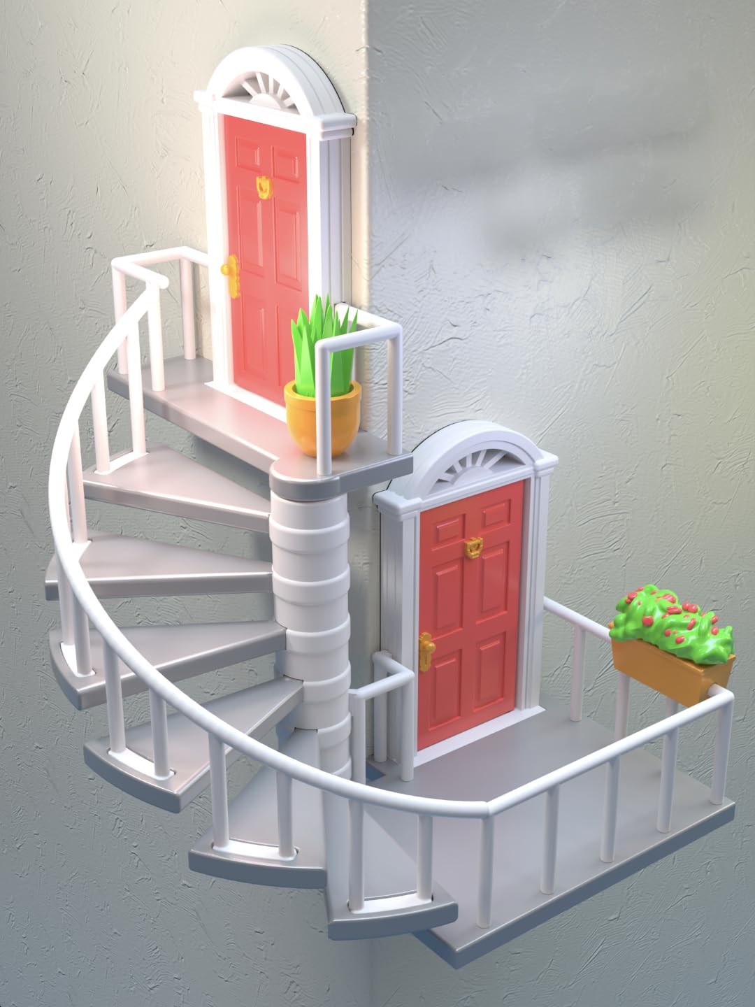 Miniature Corner Spiral Staircase Wall Decor | Fairy Door & Staircase Wall Mounted Sculpture for Home & Room Corner Accent | Unique Architectural Gift-image-45