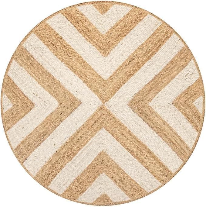 Round Jute Area Rug with Decorative Pattern Design, Handwoven Natural Jute Rug for Living Room Bedroom Entryway Indoor Floor Carpet