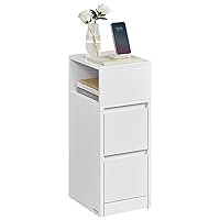 VASAGLE KAILYN Collezione - Comodino Stretto, Tavolino con 2 Cassetti e Scomparto