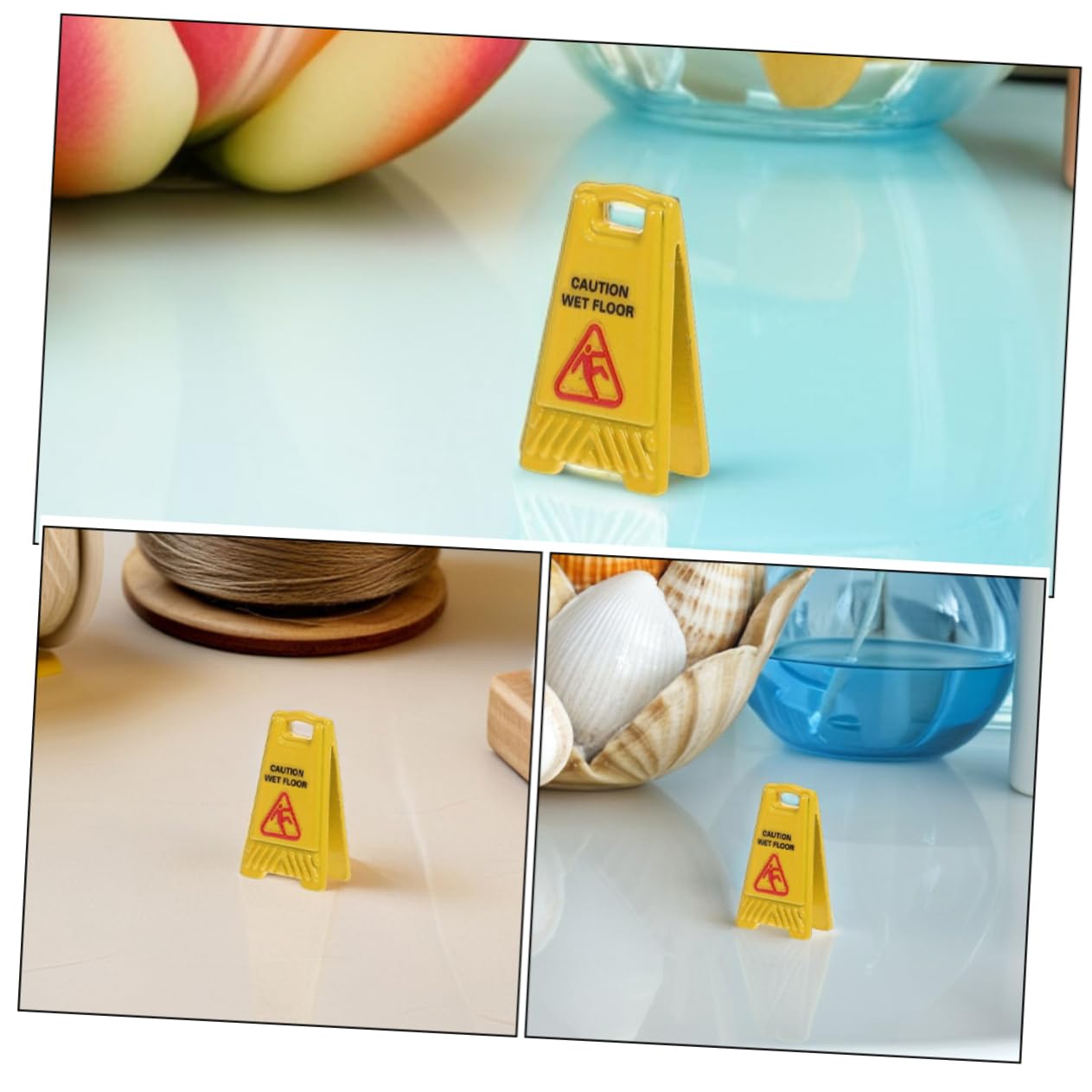 FRCOLOR Miniaturowy Ostrzegawczy Uwaga Śliska Podłoga z Trwały i Ozdoba Do Domków dla Lalek Przenośny Element Dekoracyjny dla Kolekcjonerów