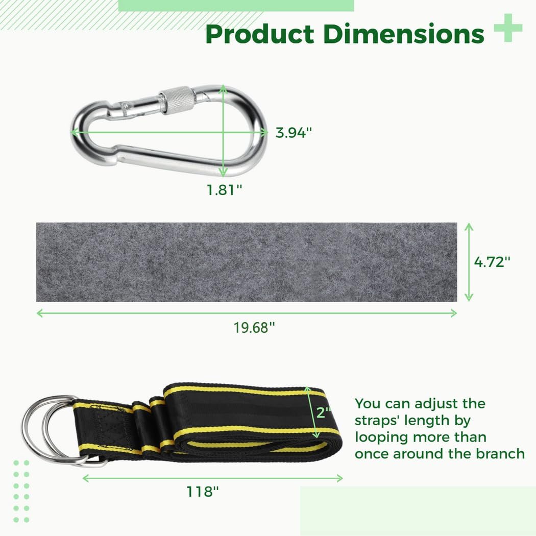 High-Density Polyester Straps, Easy to Hang Any Swing, Tree Swing Straps Kit, Extra Long 10Ft Hanging Swing Straps with Pads, Carabiners, Stickers, Hold Up to 2800Lbs