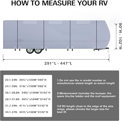 Miniatura 6 de Weize Funda para remolque de viaje para caravana, 5 capas 300D Oxford, cubierta para caravana, adecuada para autocaravanas de 31 pies 1 pulgada a 34