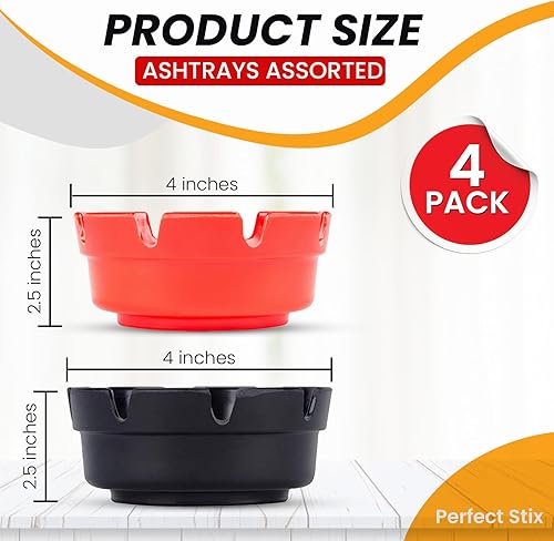 Miniatura 2 de Ceniceros surtidos de 4 pulgadas, paquete de 4 unidades (2 negros y 2 rojos)