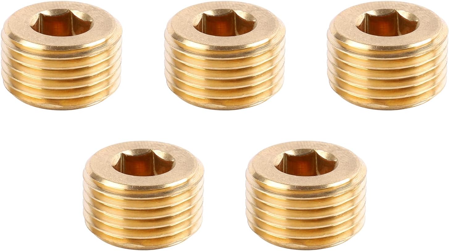5 PCS 1/2" NPT Brass Plugs for 3/4 Inch Compressed Air Line Outlet kit