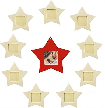 10Pcs Unfinished Wood Picture Frames Star Photo Frame Ornaments Mini Hanging Picture Frames for Crafts, DIY, Home Decoration