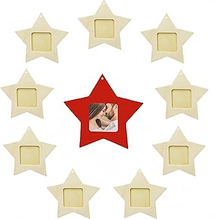 10Pcs Christmas Picture Frame Ornaments Star Wood Photo Ornaments for Christmas Tree Stockings Decorations, Crafts, DIY, Home Decoration