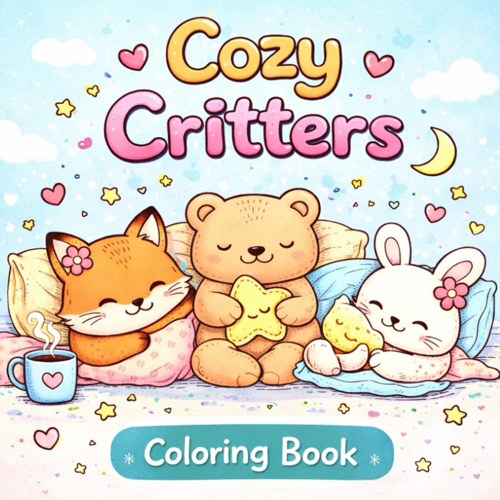Cozy Critters: Cute Animal Coloring Book for Adults and Teens Featuring Super Cute Animal Characters with Easy and Simple Designs for Relaxation (Animals & Cute)