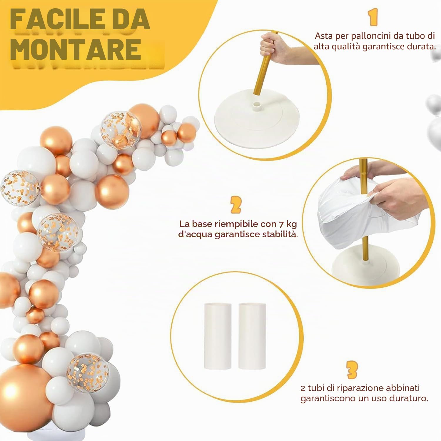 Supporto per arco di palloncini con base, kit per arco di palloncini da 2,5 m e 1,5 m, con tubi pieghevoli, supporto per mezzo arco, colonna per palloncini e telaio per arco per matrimoni