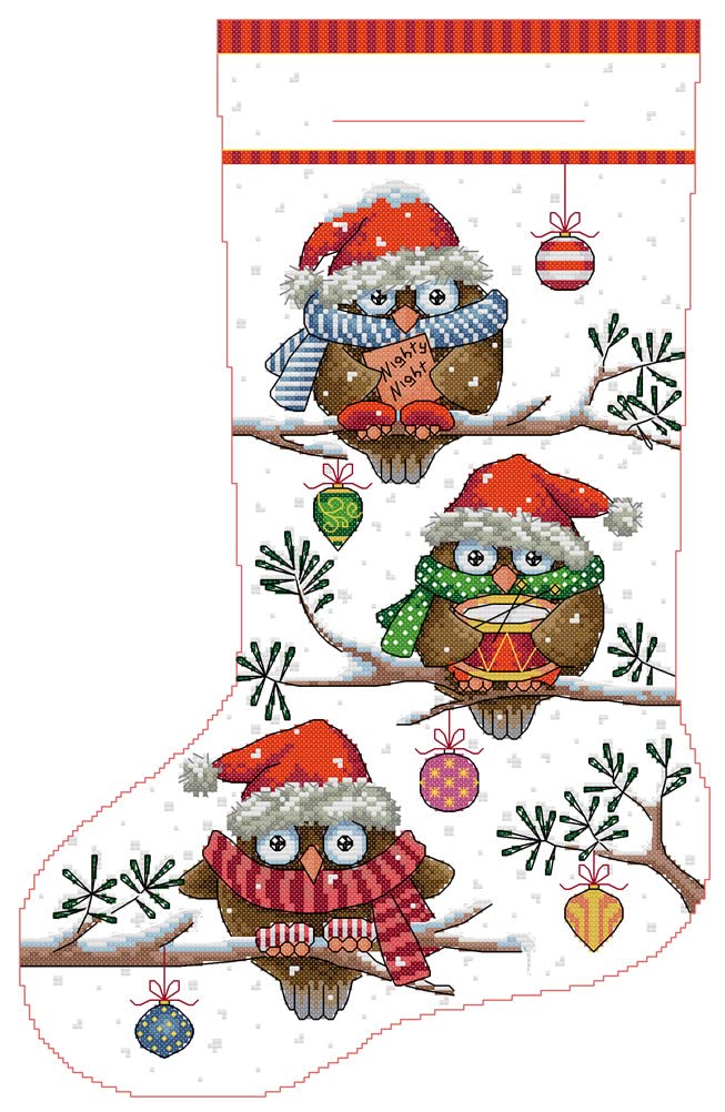 Awesocrafts Owl Cross Stitch Stamped Kits Christmas Stocking- Easy Patterns Cross Stitching Embroidery Needlework Kit Supplies (Owl)