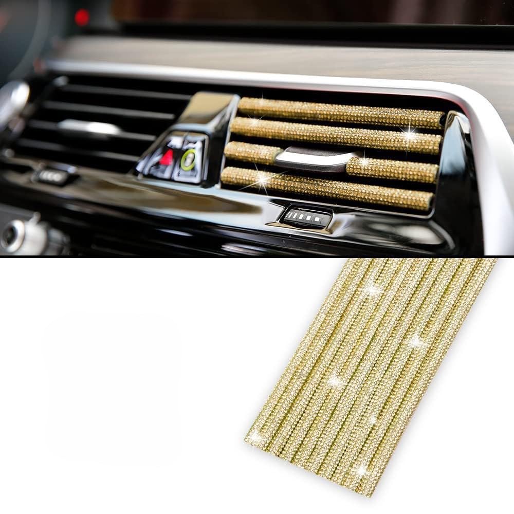 DHRYJGH 10PCS Bling Car Air Conditioner Decoration Strip, for Jeep Wagoneer WS 2022-2026, Bling Rhinestone Decor Air Vent Trim, Crystal Car Air Vent Covers,H-Yellow