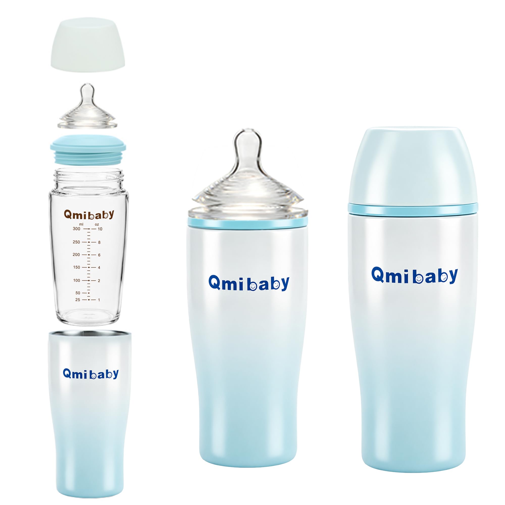 Glass Baby Bottle, Includes Insulated Stainless Steel Sleeve, Newborn Anti-Colic Baby Bottle with Slow Flow Nipple, Leak Proof Insulated, Plastic-Free, BPA-Free, 0-3 Months, 8 oz