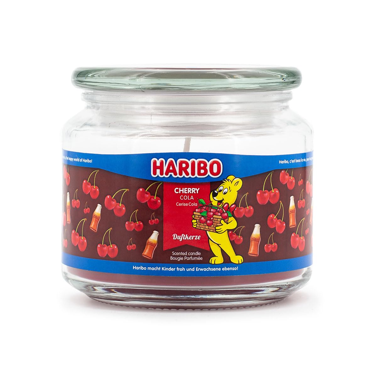 HARIBO Scented Candle in Glass with Lid Cherry Cola (300 g) Scented Candle Fruity Candle Long Burning Time up to 60 Hours Candles Red Gift Idea for Women, Birthday