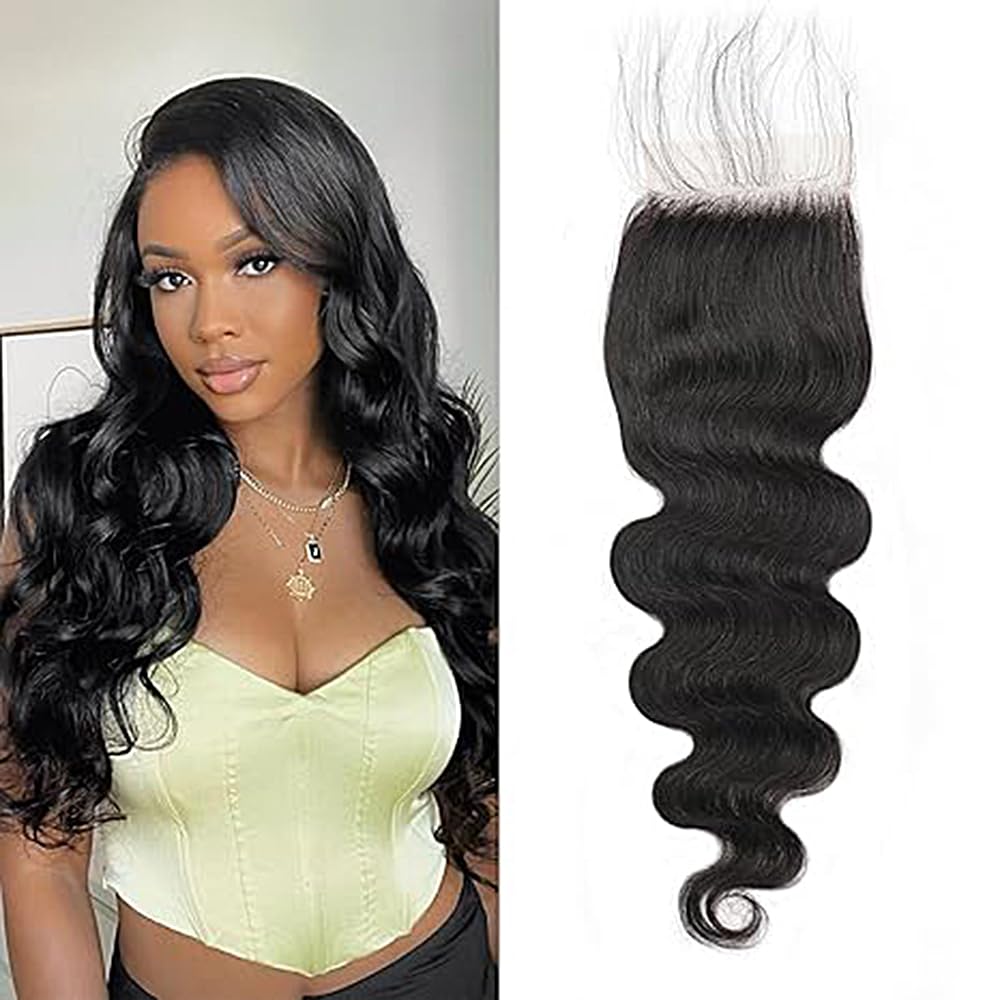 4x4 Transparent Lace Closure Human Hair Closure Invisible Lace Human Hair Extensions Pre Plucked Natural Black 22Inch