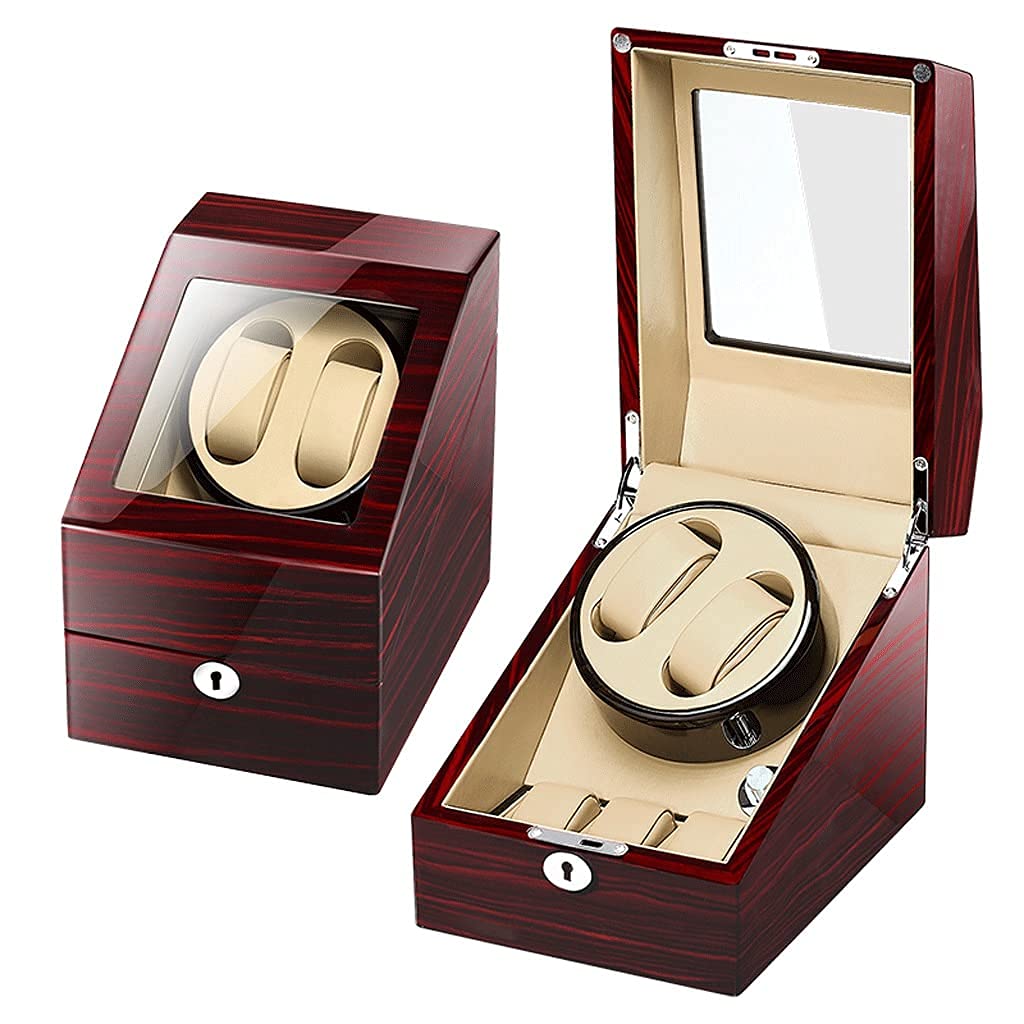 Watch Winder Nakręcacz do zegarków na 2 zegarki, 3 dodatkowe miejsca do przechowywania, luksusowy lakier fortepianowy, wyjątkowo cichy silnik, wstrząsarka do zegarków dla kobiet, oświetlenie LED