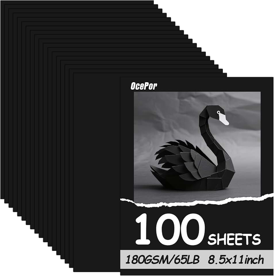 100 folhas de cartolina preta 21,6 cm x 28 cm, 29,5 kg/180 g/m², papel grosso para cartão, papel pesado para impressora, currículo, álbuns, arte, artesanato, cartões de visita
