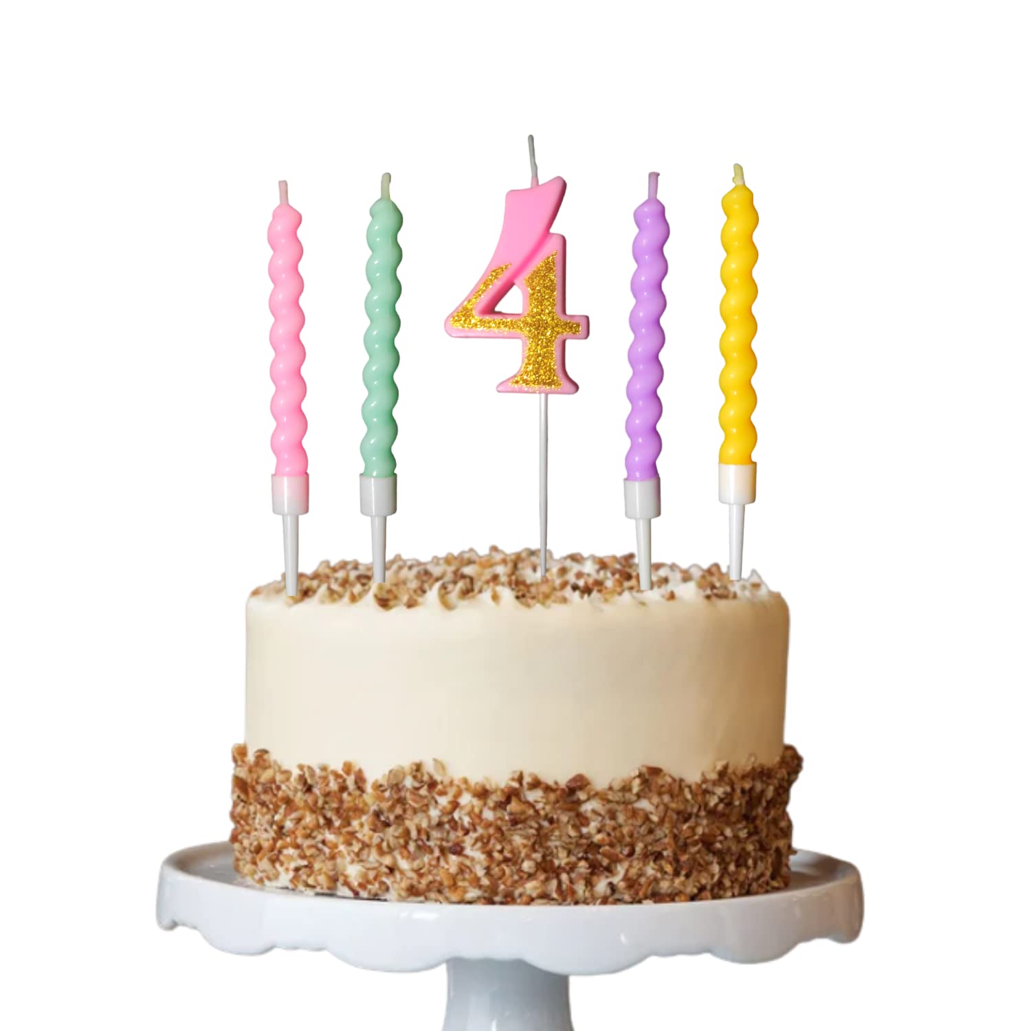Party Decorz Number 4 Candle | Four Number Candle | Four Number Pink Glitter Candle with Pastel Twisted Candle Set of 5pcs for Birthday,Anniversary, Surprise Party Cake Decoration Candle-image-41