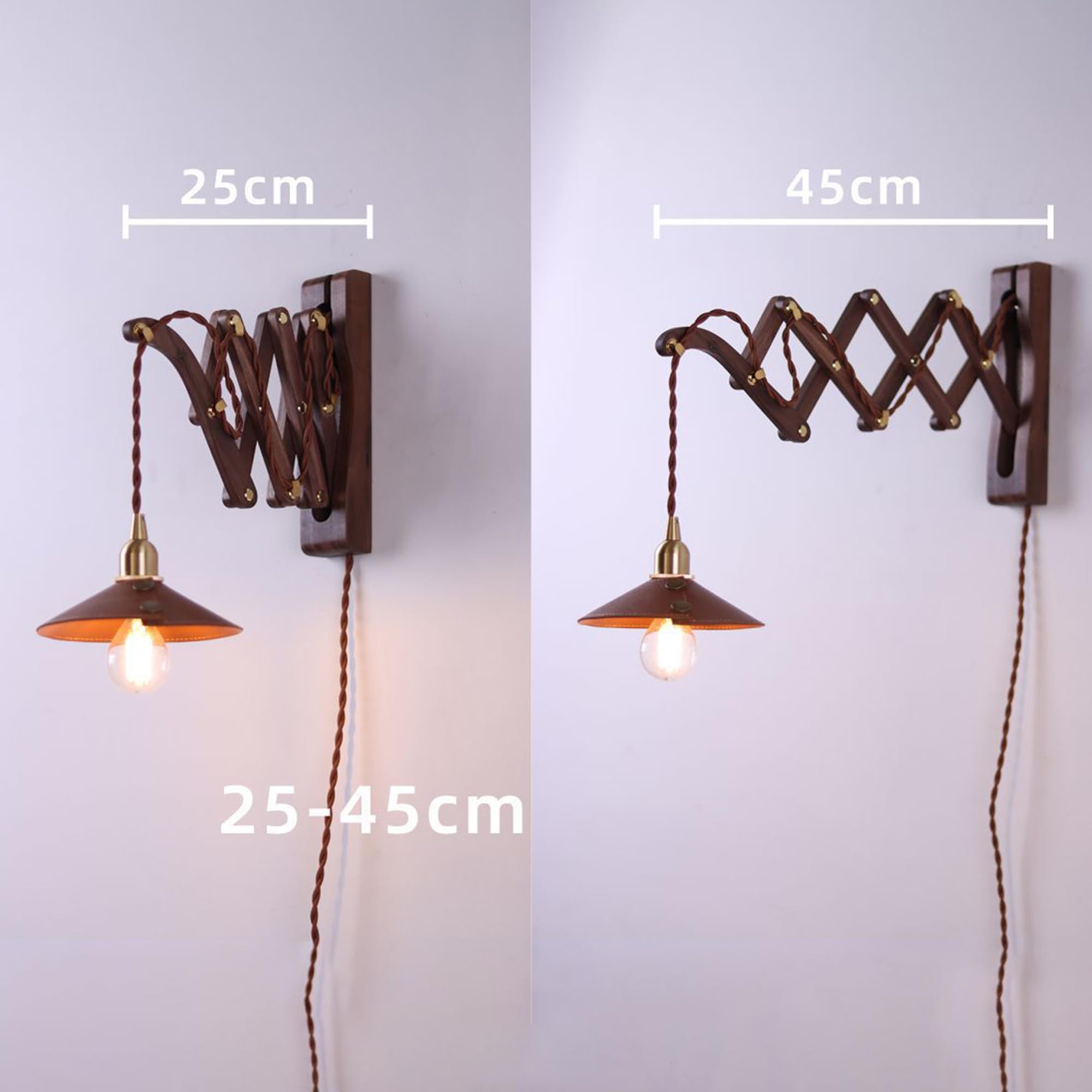 OOWOKS Applique in Legno con Interruttore Lampada a Forbice Estensibile E27 | Applique da Interno in Stile Vintage Country Braccio Regolabile Lampada da Parete con Cavo Flessibile Lampada da Comodino